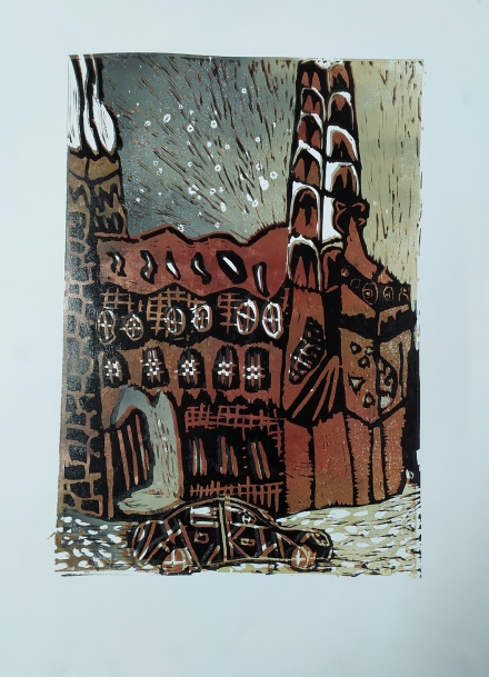 Praca plastyczna przedstawiająca Bazylikę Świętego Antoniego w Rybniku