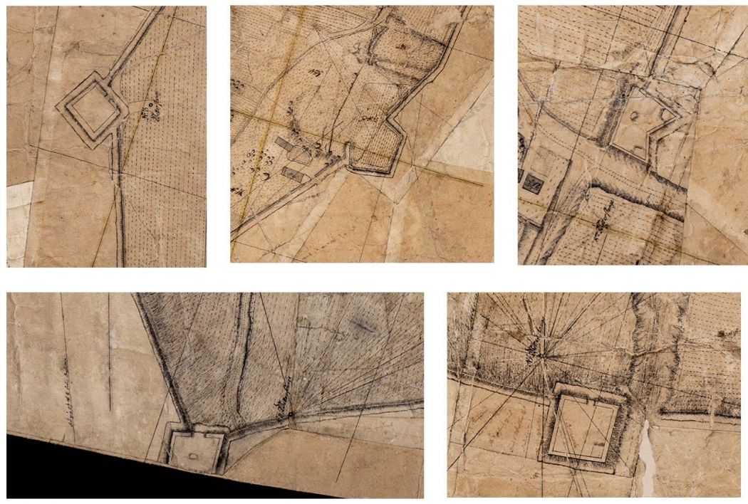 Detale mapy Wieliczki z 1785 roku, z widocznymi obrysami redut