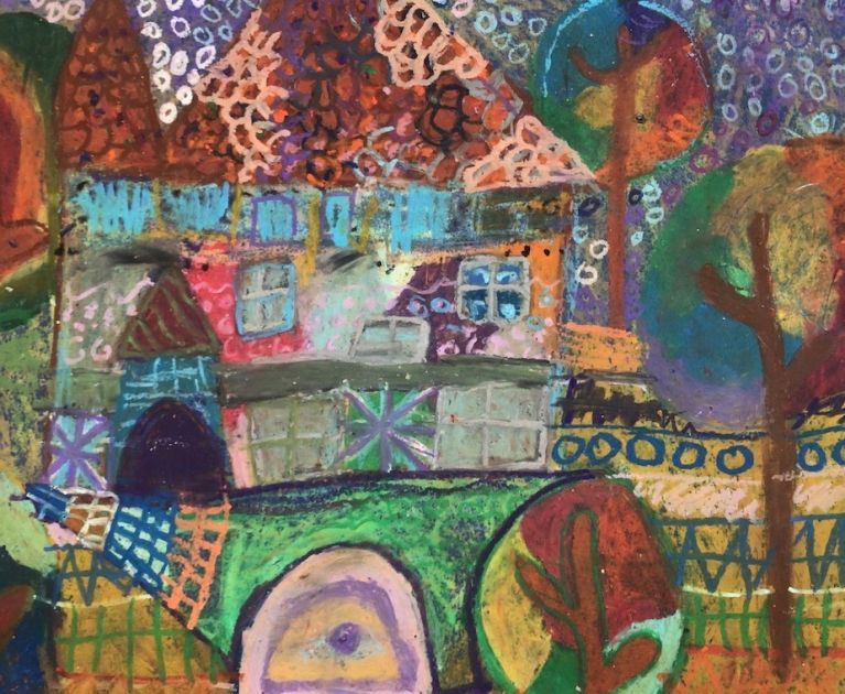 kolorowy obraz Mileny Kurgan przedstawiający Zamek w Rzemieniu